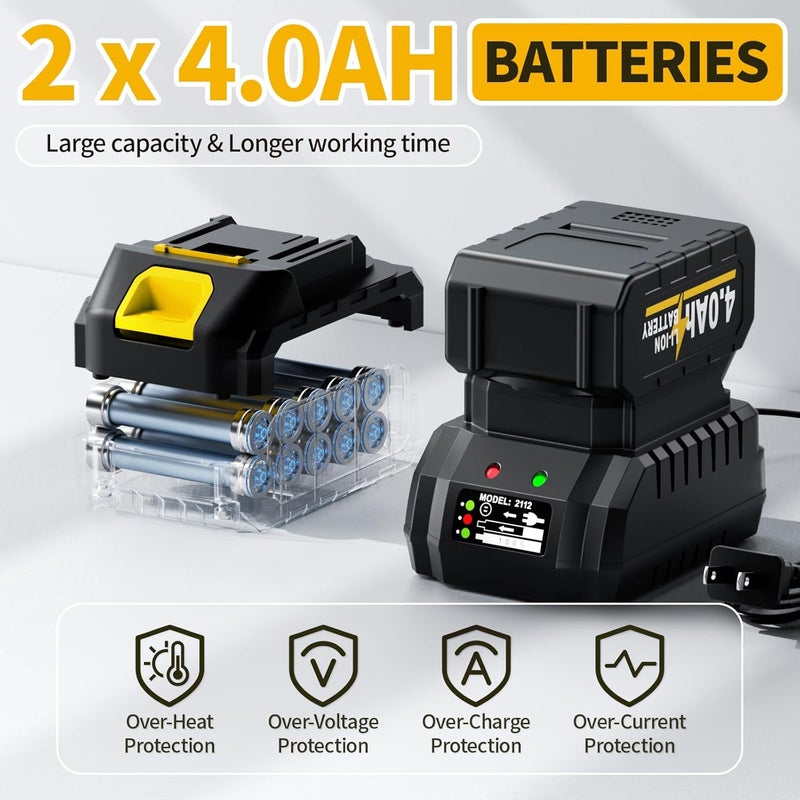 FULLYEA Cordless Heat Gun, Max 1022°F (550°C), Lightweight Hot Air Gun with 5 Nozzles & 2x4.0Ah Batteries, Portable Heat Gun Kit for Shrink Tubing, PVC Wrap, DIY Crafts (Yellow) - Image 3